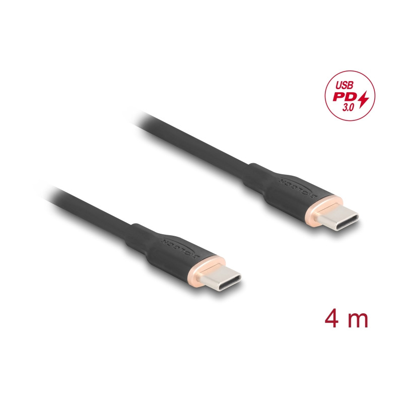 Delock USB 2.0 Kabel USB Type-C™ Stecker zu Stecker PD 3.0 60 W 4 m schwarz Silikon