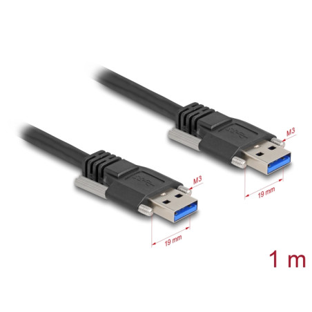 Delock USB 5 Gbps Kabel Typ-A Stecker zu Typ-A Stecker mit Schraubenabstand 19 mm / M3 Schrauben 1 m schwarz