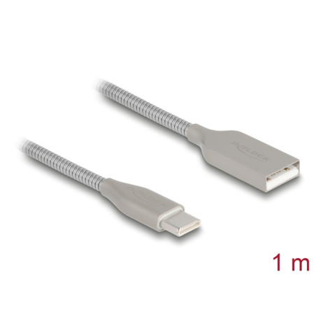 Delock USB 2.0 Kabel mit Metallmantel USB Typ-A Stecker zu USB Type-C™ Stecker PD 3.0 60 W 1 m silber