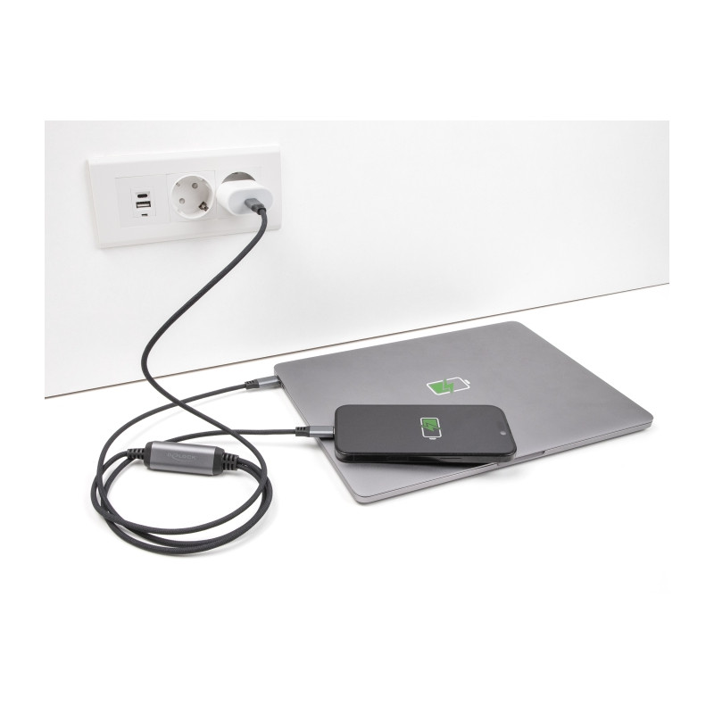 Delock USB-C™ Y-Kabel 1 x Stecker zu 2 x Stecker PD 3.0 100 W Intelligente Stromaufteilung 1,2 m