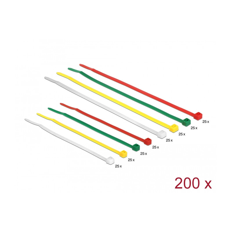 Delock Kabelbinder farbig L 100 x B 2,5 mm + L 200 x B 3,6 mm 200 Stück
