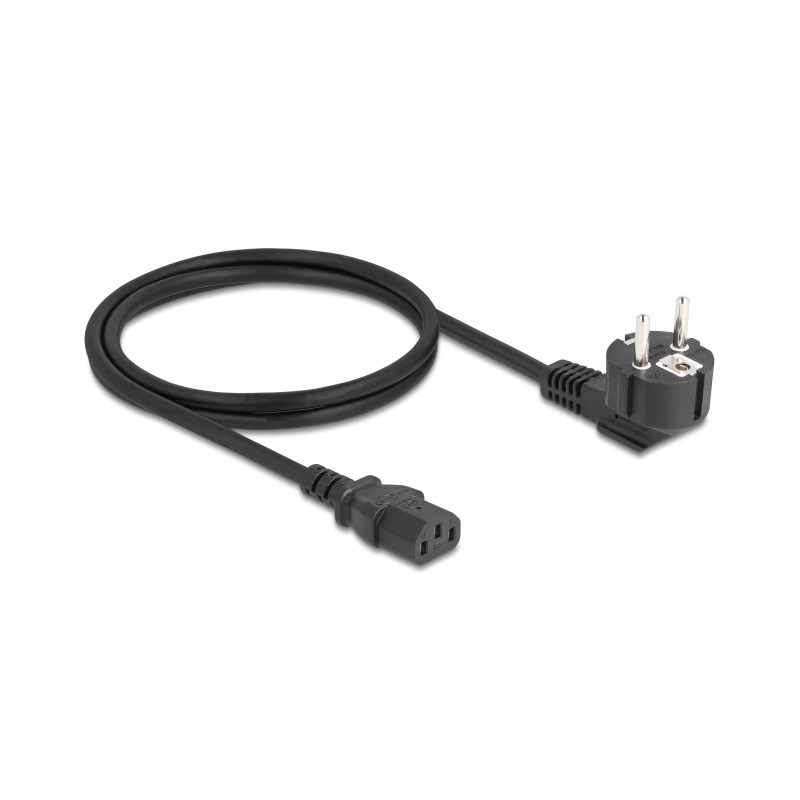 Delock Netzkabel PC Schutzkontaktstecker CEE 7/7 90° gewinkelt auf C13 Buchse, 1 m, 3 x 0,75 mm² schwarz