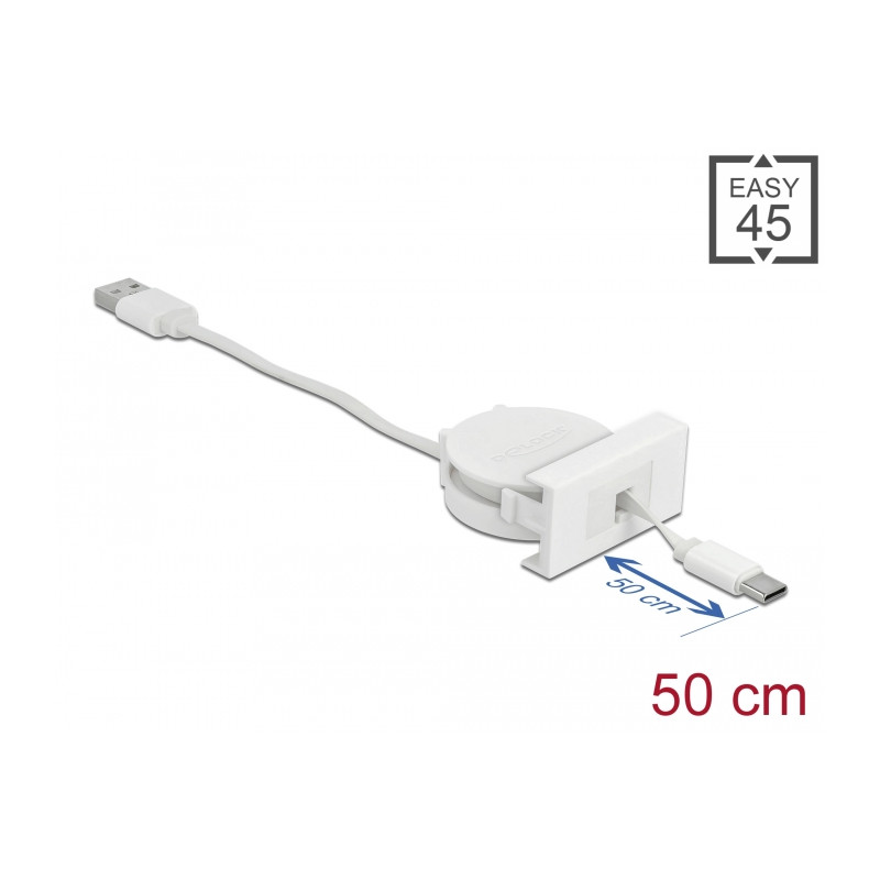 Delock Easy 45 Modul USB 2.0 Ausrollkabel USB Typ-A zu USB Type-C™ weiß