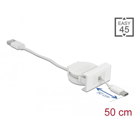 Delock Easy 45 Modul USB 2.0 Ausrollkabel USB Typ-A zu USB Type-C™ weiß
