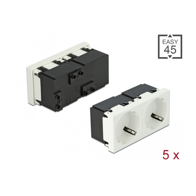 Delock Easy 45 Schutzkontakt-Steckdose 2-fach 45°-Anordnung 45 x 45 mm 5 Stück