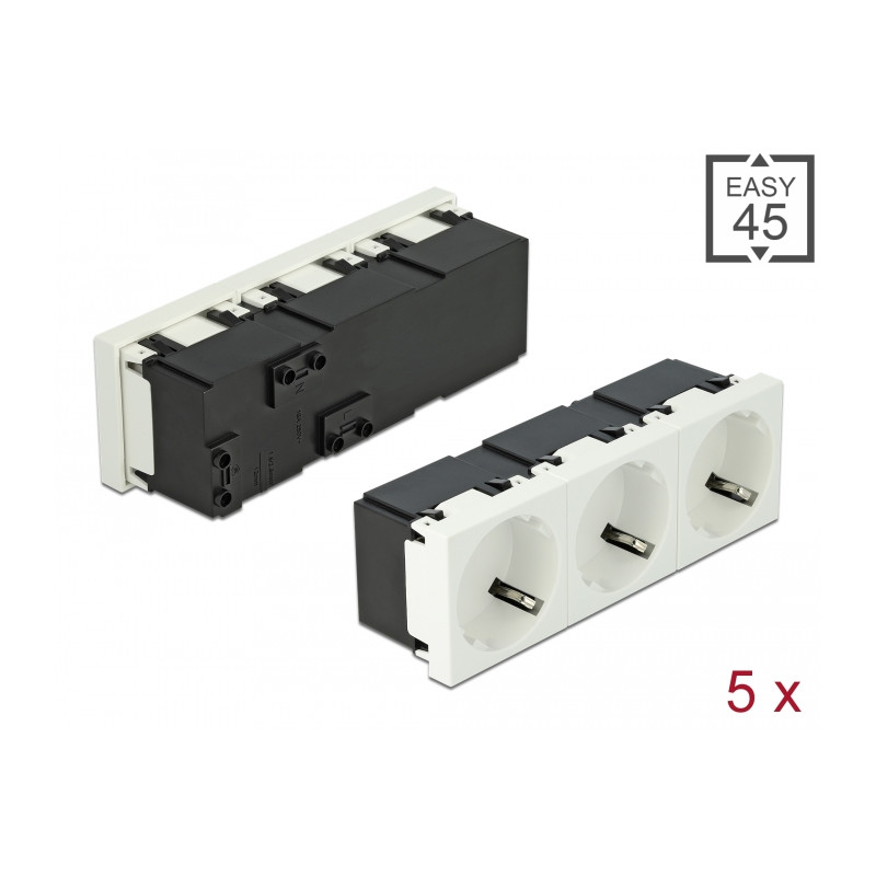 Delock Easy 45 Schutzkontakt-Steckdose 3-fach 45°-Anordnung 45 x 45 mm 5 Stück