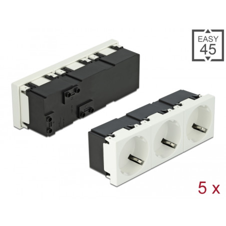 Delock Easy 45 Schutzkontakt-Steckdose 3-fach 45°-Anordnung 45 x 45 mm 5 Stück