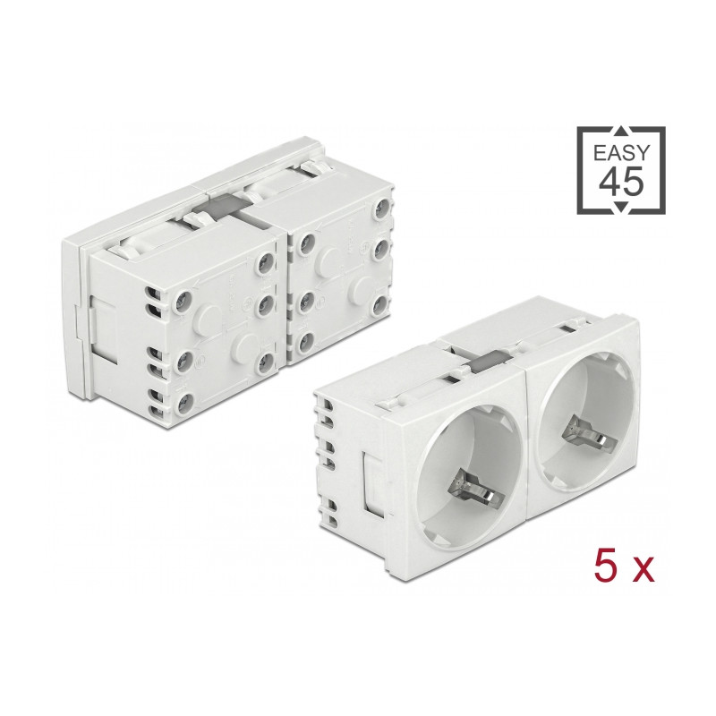 Delock Easy 45 Schutzkontakt-Steckdose 45°-Anordnung 2-fach erweiterbar 45 x 45 mm 5 Stück
