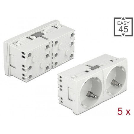 Delock Easy 45 Schutzkontakt-Steckdose 45°-Anordnung 2-fach erweiterbar 45 x 45 mm 5 Stück