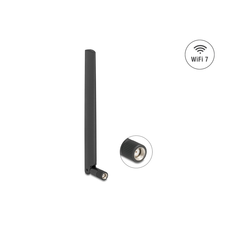 Delock WiFi 7 Antenne RP-SMA Stecker 2,0 - 4,4 dBi 17 cm omnidirektional mit Kippgelenk schwarz