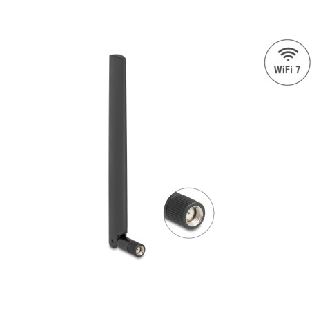 Delock WiFi 7 Antenne RP-SMA Stecker 2,0 - 4,4 dBi 17 cm omnidirektional mit Kippgelenk schwarz