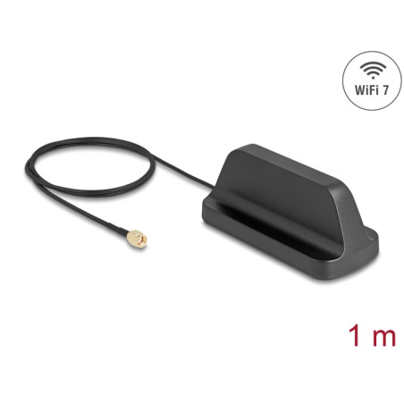 Delock WiFi 7 Antenne RP-SMA Stecker 2,5 - 3,6 dBi omnidirektional mit magnetischem Standfuß und Anschlusskabel ULA100 1 m outdo