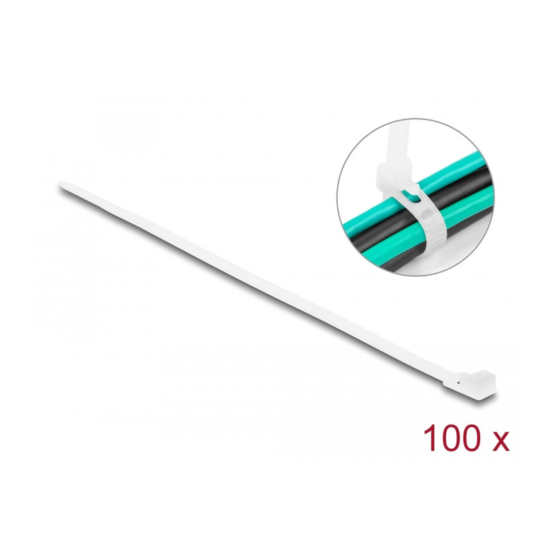 Delock Kabelbinder wiederverwendbar L 200 x B 4,8 mm 100 Stück weiß