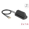 Delock WiFi 7 Antenne 2 x RP-SMA Stecker 2,4 - 4,0 dBi omnidirektional mit magnetischem Standfuß und Anschlusskabel ULA100 1 m o