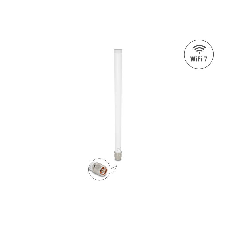 Delock WiFi 7 Antenne N Stecker 4,5 - 6,6 dBi 32 cm omnidirektional starr outdoor weiß