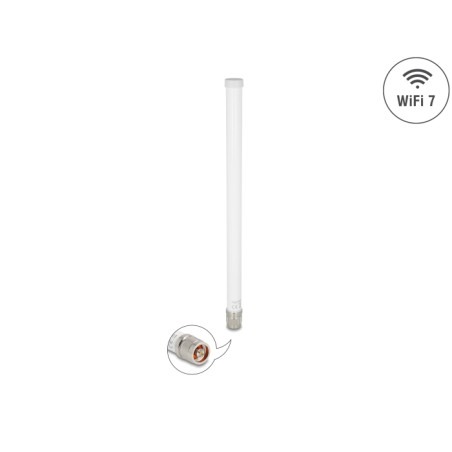 Delock WiFi 7 Antenne N Stecker 4,5 - 6,6 dBi 32 cm omnidirektional starr outdoor weiß