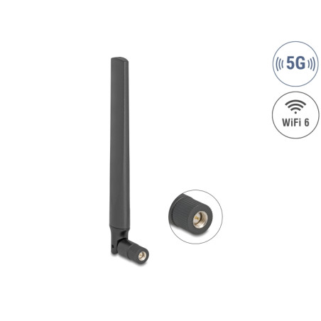 Delock 5G LTE GNSS WiFi 6 Antenne SMA Stecker 0,9 - 4,1 dBi 183 mm omnidirektional mit Kippgelenk schwarz