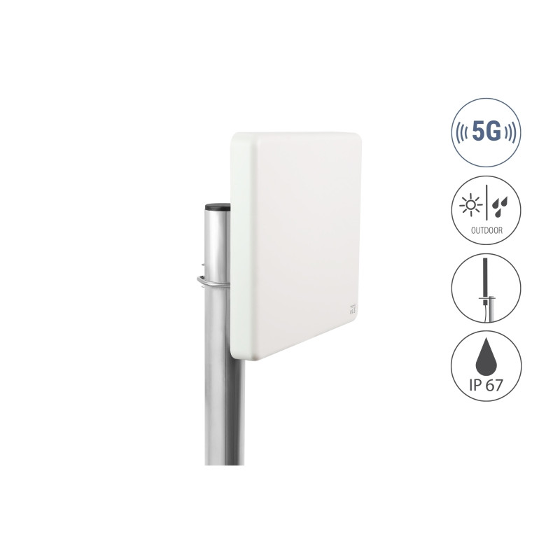 Delock 5G LTE MIMO Antenne 2 x N Buchse 2,7 - 9,0 dBi direktional Wand- und Mastmontage outdoor weiß