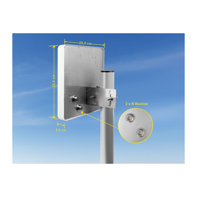 Delock 5G LTE MIMO Antenne 2 x N Buchse 2,7 - 9,0 dBi direktional Wand- und Mastmontage outdoor weiß
