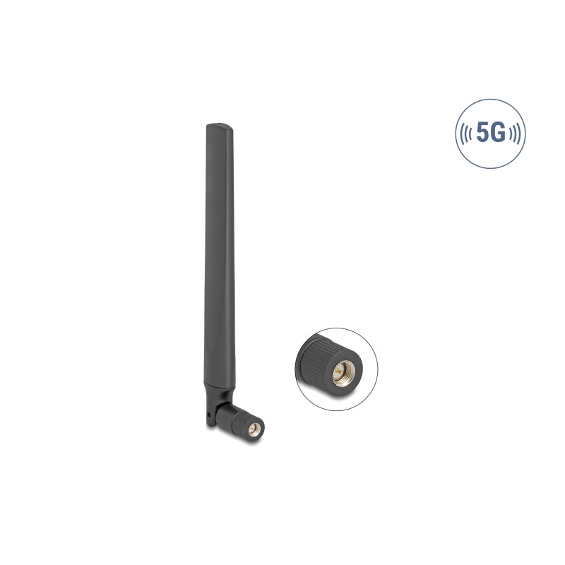 Delock 5G 3,4 - 5,0 GHz Antenne SMA Stecker 4,7 dBi omnidirektional mit Kippgelenk schwarz