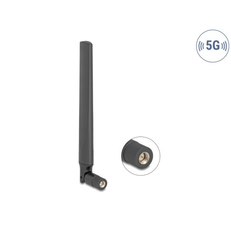 Delock 5G 3,4 - 5,0 GHz Antenne SMA Stecker 4,7 dBi omnidirektional mit Kippgelenk schwarz