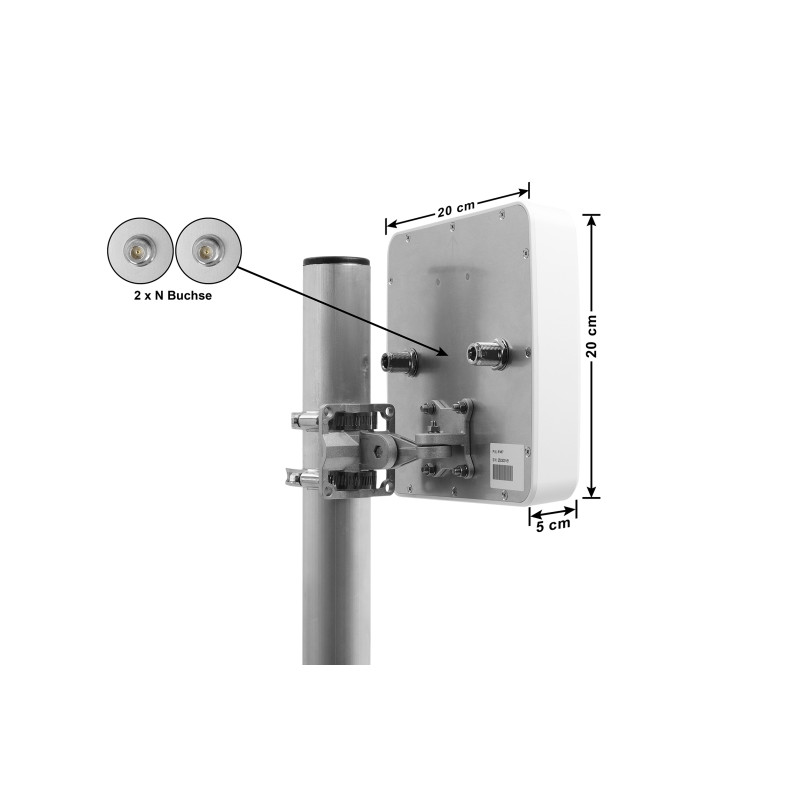 Delock 5G 3300 - 5000 MHz MIMO Antenne 2 x N Buchse 9 dBi direktional Wand- und Mastmontage outdoor weiß