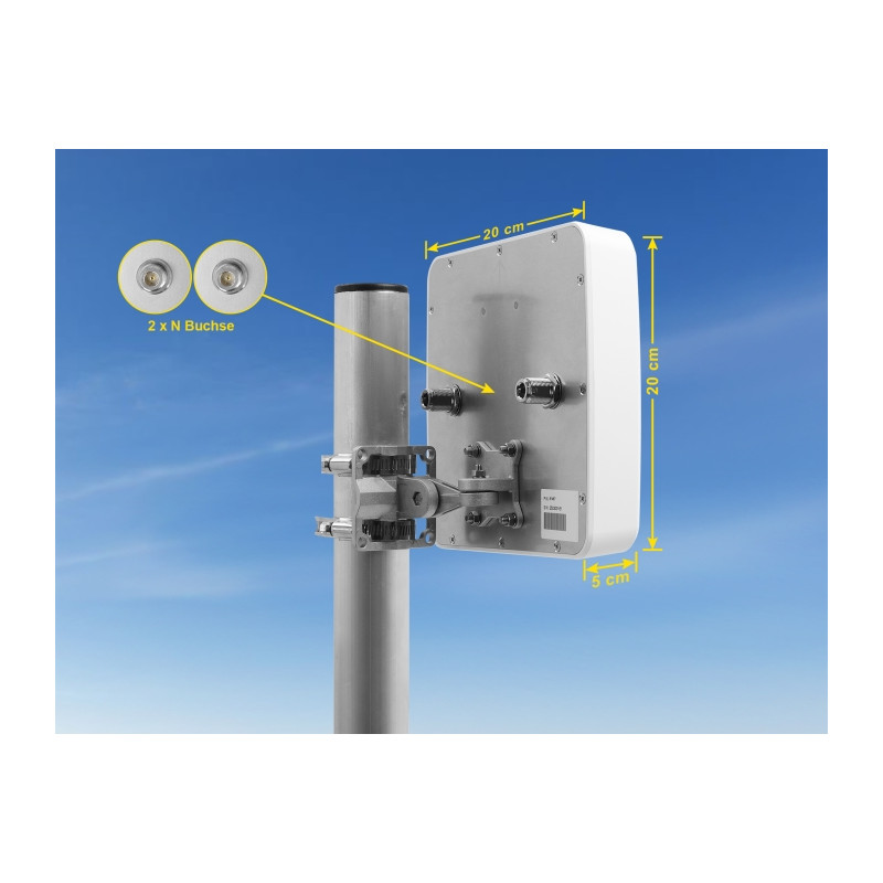 Delock 5G 3300 - 5000 MHz MIMO Antenne 2 x N Buchse 9 dBi direktional Wand- und Mastmontage outdoor weiß