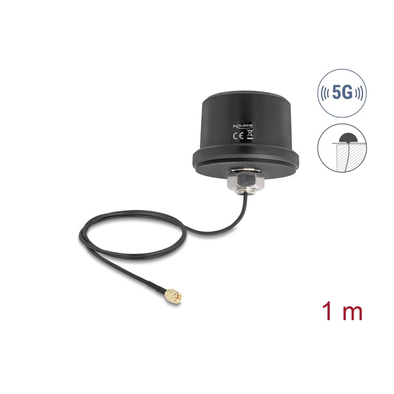 Delock 5G LTE GNSS WiFi 6 Antenne SMA Stecker 1,9 - 3,3 dBi omnidirektional mit Anschlusskabel ULA100 1 m Dachmontage outdoor sc