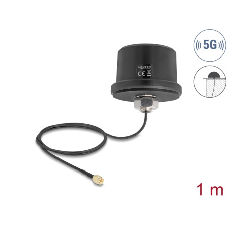 Delock 5G LTE GNSS WiFi 6 Antenne SMA Stecker 1,9 - 3,3 dBi omnidirektional mit Anschlusskabel ULA100 1 m Dachmontage outdoor sc