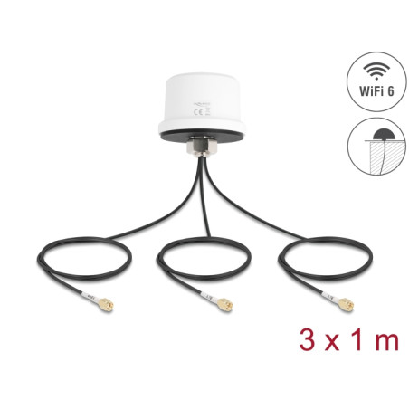 Delock 4G MIMO Dualband WiFi 6 Antenne 2 x SMA + 1 x RP-SMA Stecker ULA100 1 m Schraubmontage outdoor weiß