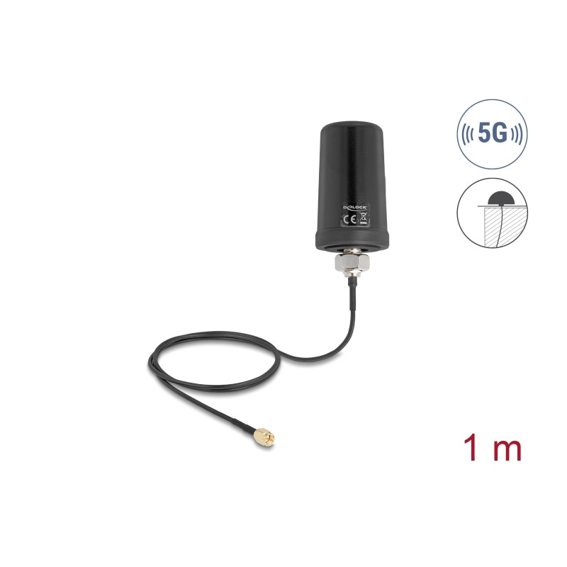 Delock 5G LTE GNSS WiFi 6 Antenne SMA Stecker 1,1 - 4,0 dBi omnidirektional mit Anschlusskabel ULA100 1 m Dachmontage outdoor sc