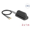 Delock 5G LTE GNSS WiFi 6 MIMO Antenne 2 x SMA Stecker 2,1 - 3,0 dBi omnidirektional mit magnetischem Standfuß und Anschlusskabe