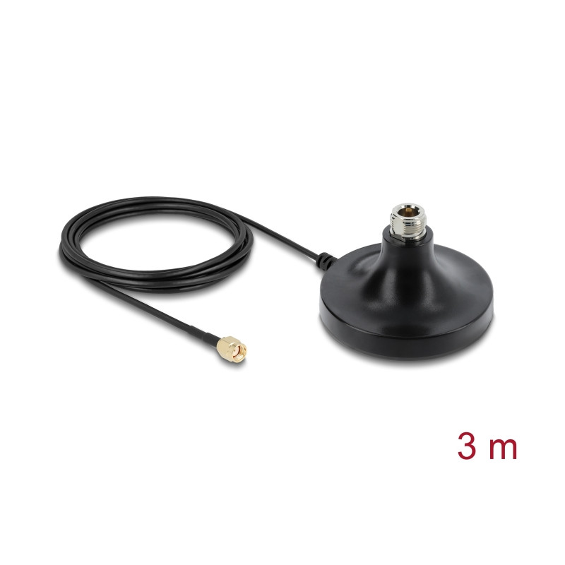 Delock Magnetischer Antennen Standfuß 1 x N Buchse zu 1 x RP-SMA Stecker ULA100 3 m outdoor schwarz