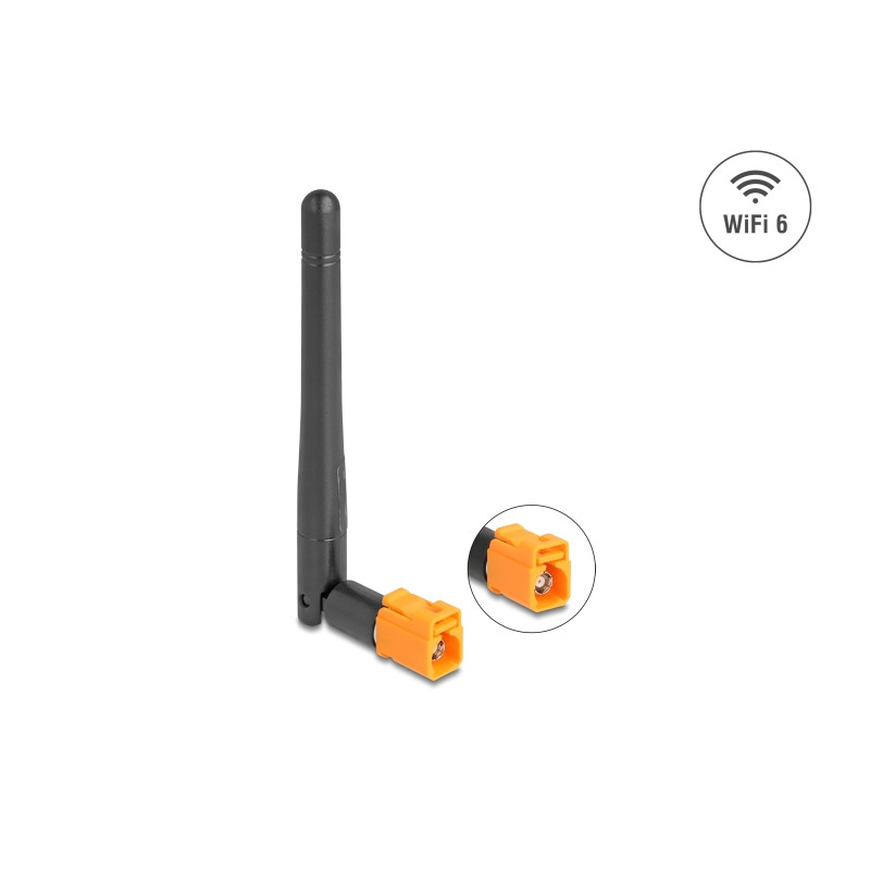 Delock WiFi 6 Antenne FAKRA M Buchse 2,5 - 3,0 dBi omnidirektional mit Kippgelenk schwarz