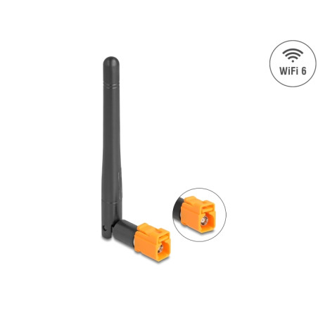 Delock WiFi 6 Antenne FAKRA M Buchse 2,5 - 3,0 dBi omnidirektional mit Kippgelenk schwarz