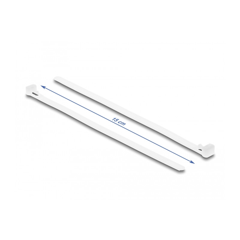 Delock Kabelbinder wiederverwendbar L 150 x B 7,2 mm 100 Stück weiß