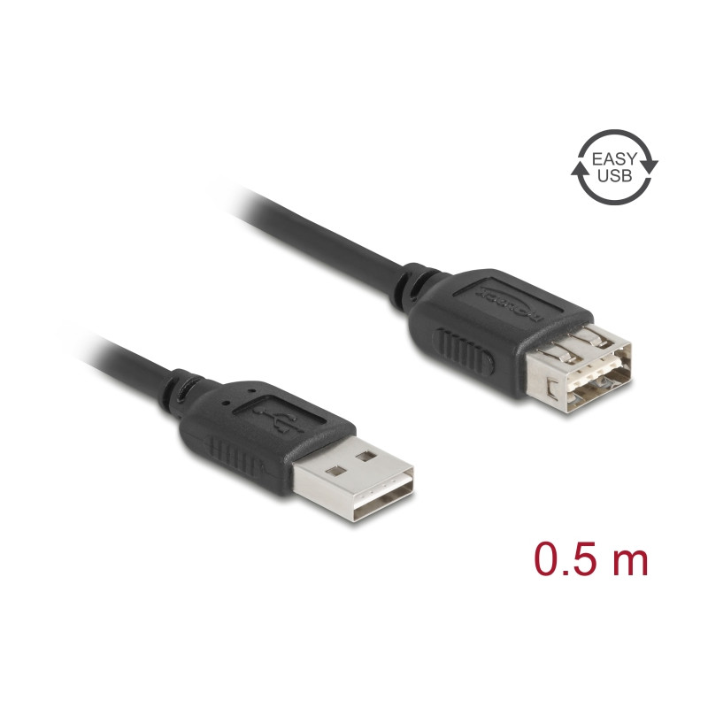 Delock USB 2.0 Verlängerungskabel EASY USB Typ-A Stecker zu EASY USB Typ-A Buchse 0,5 m