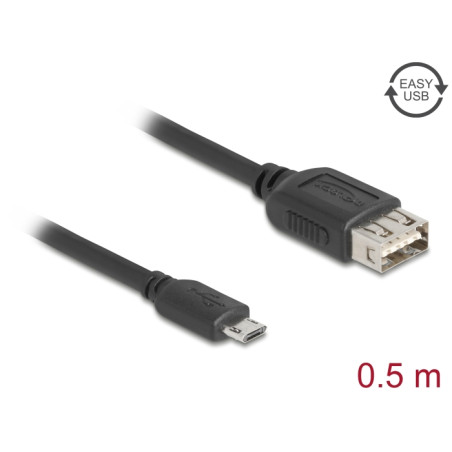 Delock USB 2.0 Kabel EASY USB Typ Micro-B Stecker zu EASY USB Typ-A Buchse 0,5 m
