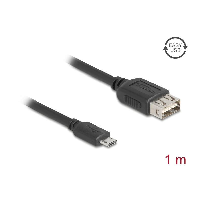 Delock USB 2.0 Kabel EASY USB Typ Micro-B Stecker zu EASY USB Typ-A Buchse 1 m