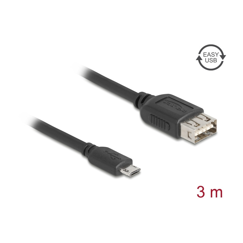 Delock USB 2.0 Kabel EASY USB Typ Micro-B Stecker zu EASY USB Typ-A Buchse 3 m