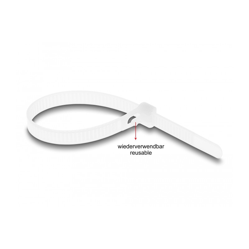 Delock Kabelbinder wiederverwendbar L 200 x B 7,2 mm 100 Stück weiß