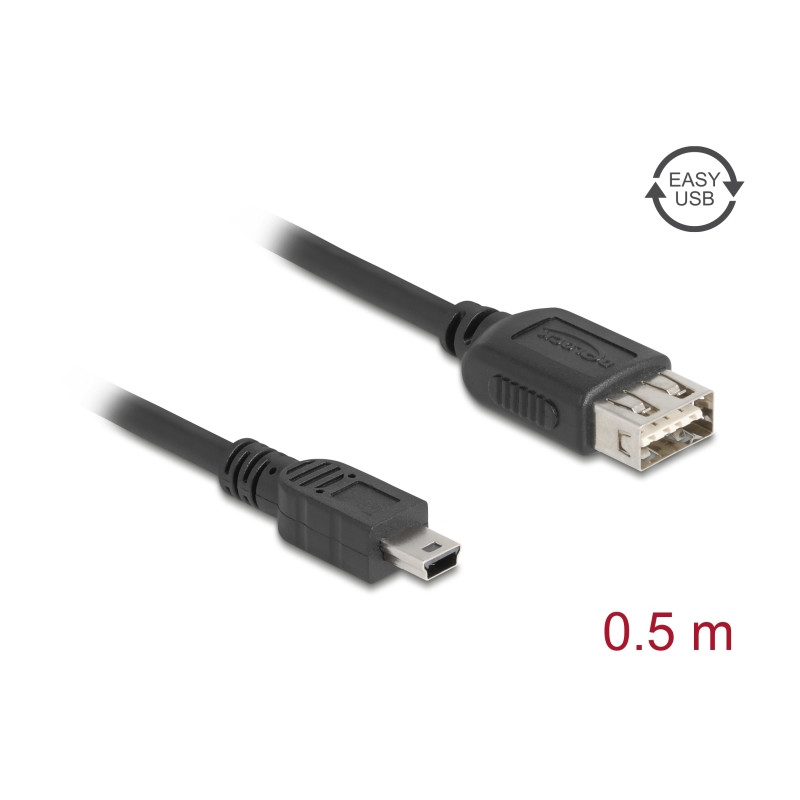 Delock USB 2.0 Kabel USB Typ Mini-B Stecker zu EASY USB Typ-A Buchse 0,5 m