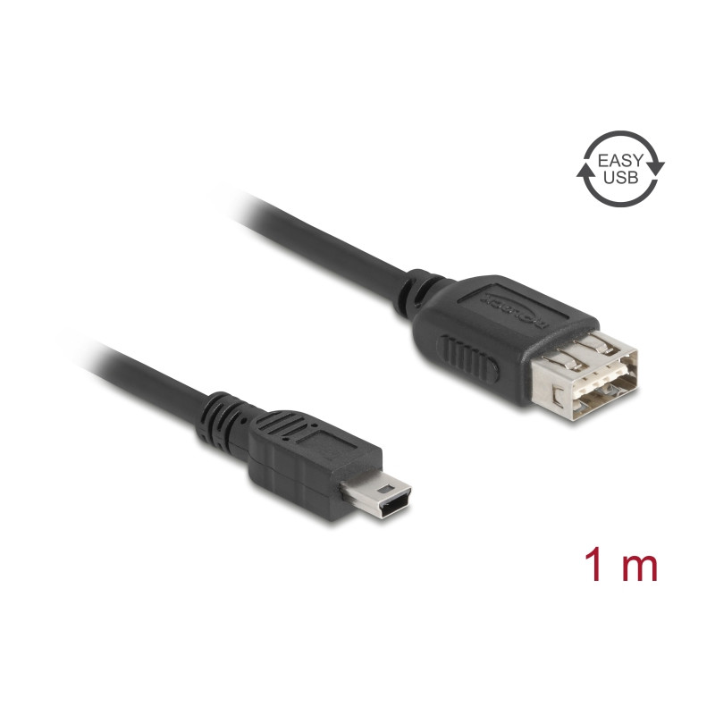 Delock USB 2.0 Kabel USB Typ Mini-B Stecker zu EASY USB Typ-A Buchse 1 m
