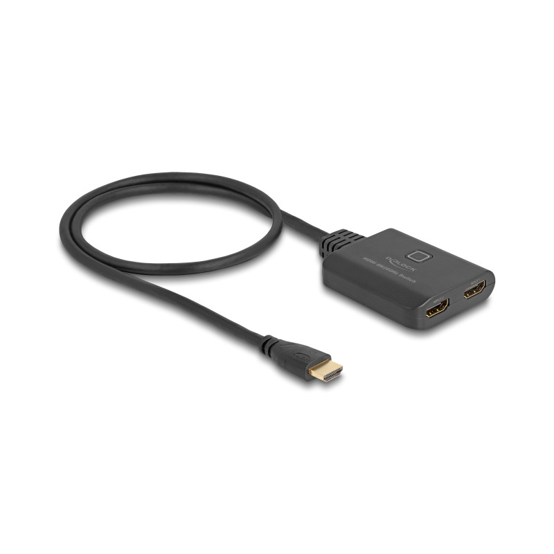 Delock HDMI Switch 2 x HDMI in zu 1 x HDMI out 8K 60 Hz mit integriertem Kabel 50 cm