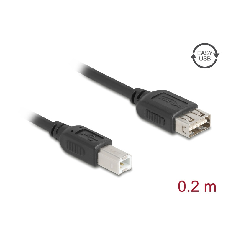 Delock USB 2.0 Kabel USB Typ-B Stecker zu EASY USB Typ-A Buchse 0,2 m