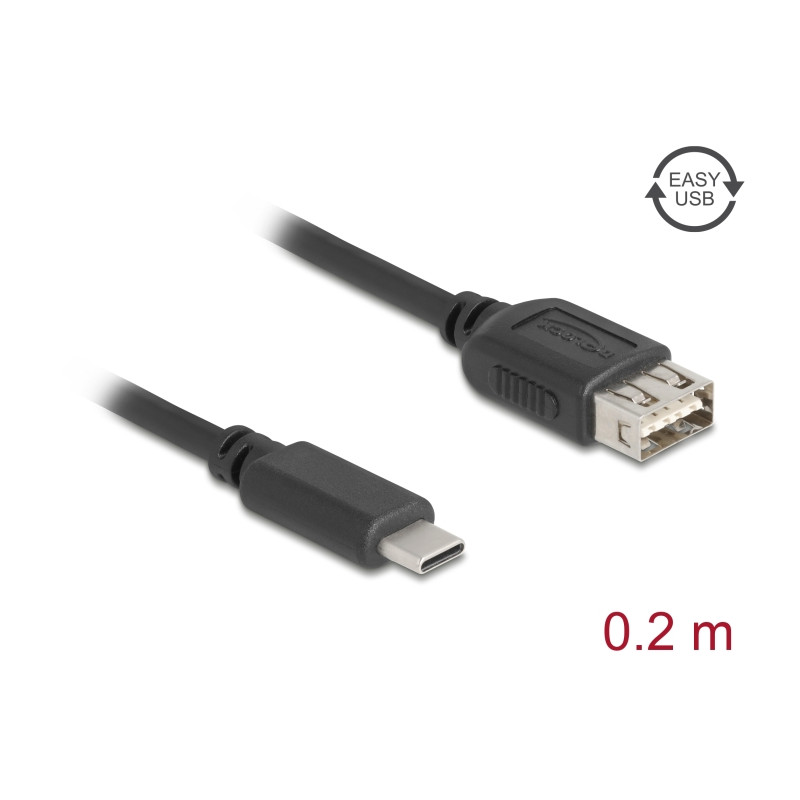Delock USB 2.0 Kabel USB Type-C™ Stecker zu EASY USB Typ-A Buchse 0,2 m