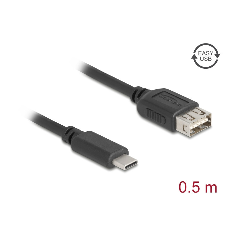 Delock USB 2.0 Kabel USB Type-C™ Stecker zu EASY USB Typ-A Buchse 0,5 m