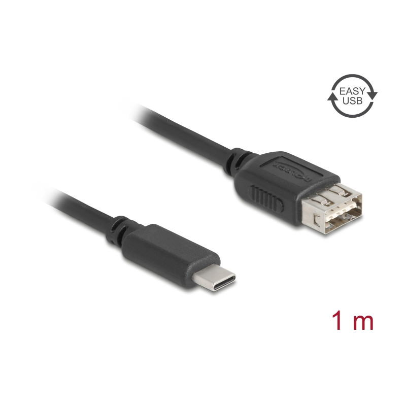 Delock USB 2.0 Kabel USB Type-C™ Stecker zu EASY USB Typ-A Buchse 1 m