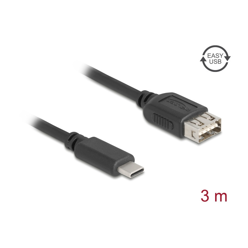 Delock USB 2.0 Kabel USB Type-C™ Stecker zu EASY USB Typ-A Buchse 3 m