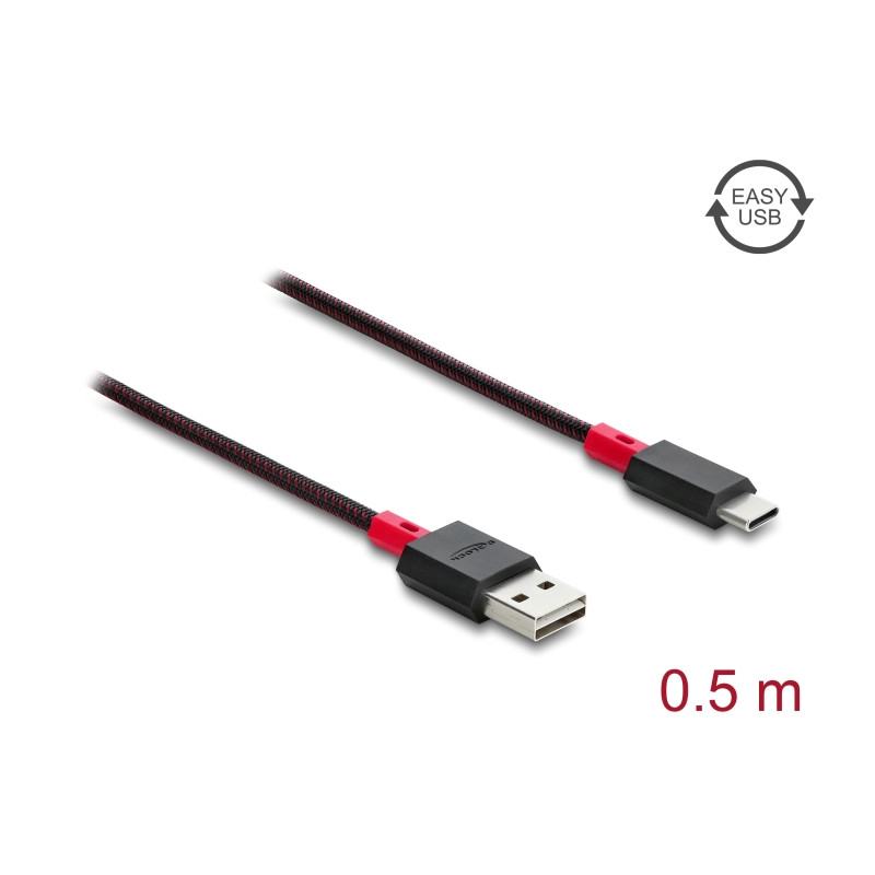 Delock EASY-USB 2.0 Kabel Typ-A Stecker zu USB Type-C™ Stecker 0,5 m schwarz